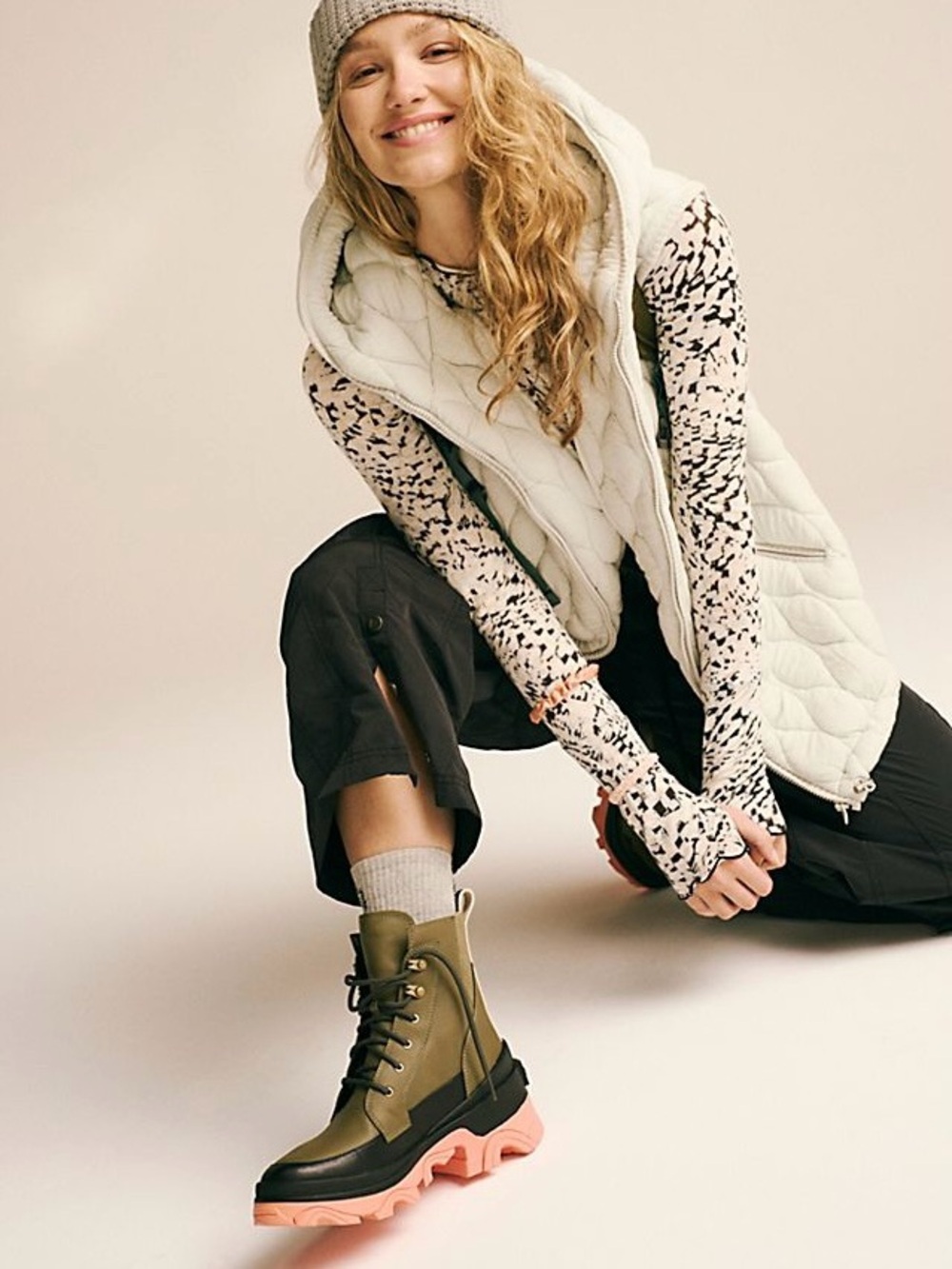 Free People Movement x SOREL Brex Lace Waterproof Boot Olive Orange Sz 8 - Picture 10 of 10